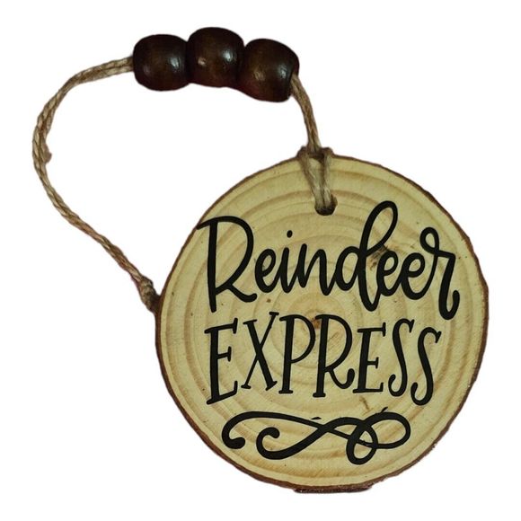 Handmade Other - Handmade Christmas Ornament Wood Round Reindeer Express Beaded Sz 3.5 inches